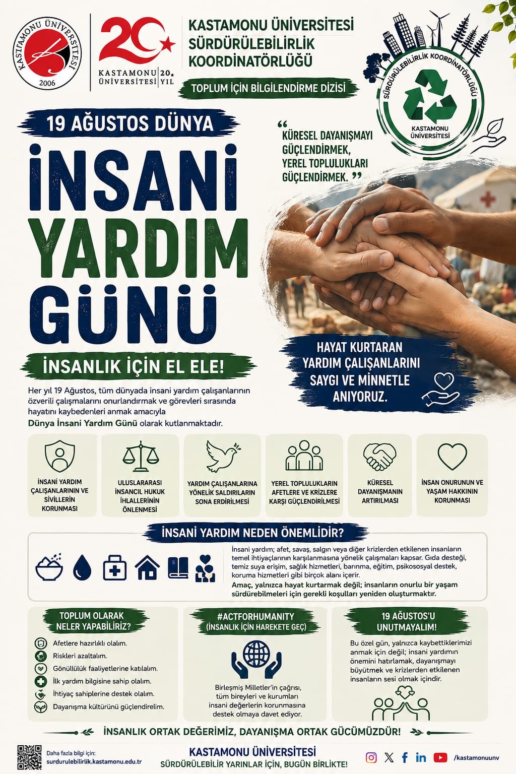 Toplum İçin Bilgilendirme Dizisi 2 / Sürdürülebilirlik Koordinatörlüğü’nden 19 Ağustos Mesajı: Daha İnsani ve Sürdürülebilir Bir Gelecek İçin El Ele